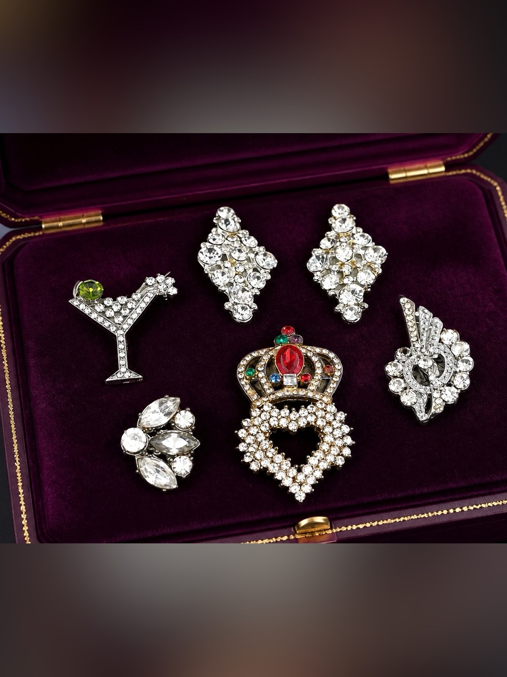 Lot of 6 Vintage Icy Rhinestone Brooches